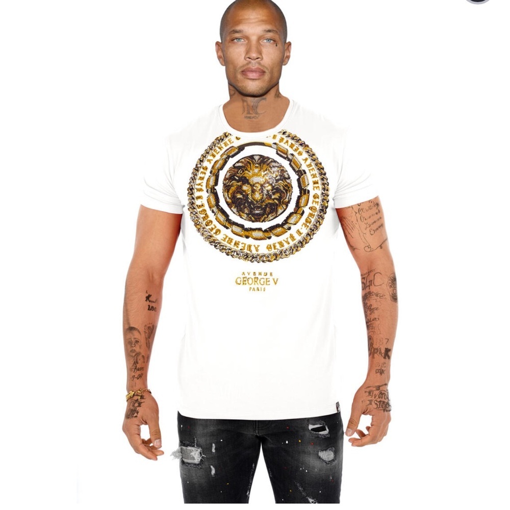 George V White Gold Rhinestone Studded Designer Tee
